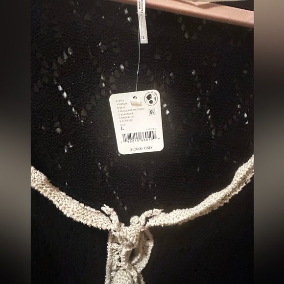 NWT Free People ♥️ Adelene Cardigan Size L Black Cream Combo $128 MSRP - Picture 7 of 11